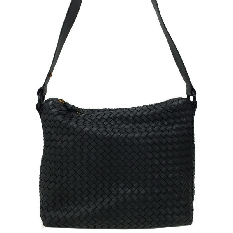 Bottega Veneta Intrecciato Woven Leather Shoulder Bag Black
